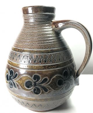 Vintage Pitcher Handarbeit Stoneware Pottery Germany Blue Brown Gray Hand Thrown 2