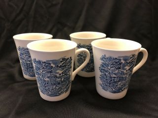 Set Of 4 Liberty Blue Staffordshire Moticello Design Coffee Cups/mugs - England