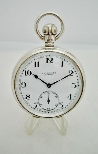 Solid Silver Antique Open Face J W Benson Pocket Watch London Jubilee 1935