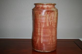 Warren Mackenzie - Studio Pottery - Red Shino Glaze Vase - Double Stamped -