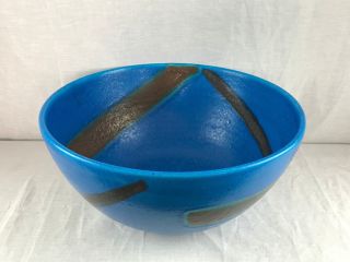 Italian Guido Gambone Pottery Large Blue Black Bowl Mid 20th Century Signed