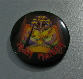 Iron Maiden Vintage 32 Mm Metal Pin Badge From 1984 Made In England Powerslave