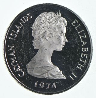 Silver - World Coin - 1974 Cayman Islands 2 Dollars - World Silver Coin 653