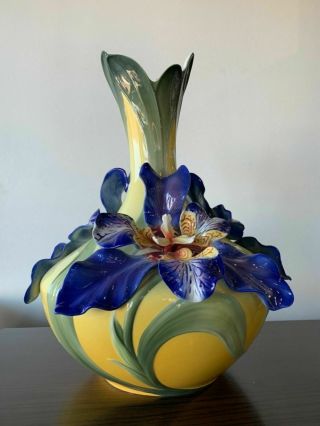Fz02850 Franz Porcelain Blue Iris Large Vase Limited Edition In The Box