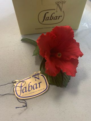 Capodimonte By Fabar Red Hibiscus Flower - Made In Italy -