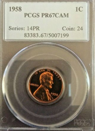 1958 Lincoln Cent - - Pcgs Graded Pr 67rd Cameo - - Full Luster & Bright Red