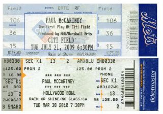 Paul Mccartney Concert Ticket Stubs Hollywood Bowl Citi Field 2010
