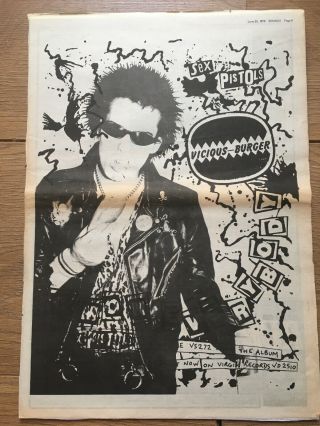 A3 Poster/ 1970’s Music Press Advert Sid Vicious The Sex Pistols