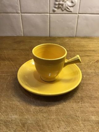 Vintage Fiesta Ware Yellow Demitasse Stick Handle Cup And Saucer Set