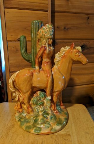 Vintage Royal Haeger Pottery Indian Chief On Horse Figure Rare
