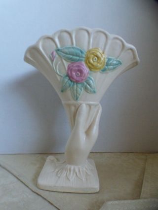 Hull Art Pottery Open Hand Vase 126 8 - 1/2 " Rose Wild Flowers Vintage