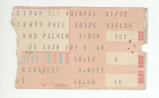 Rare Emerson Lake And Palmer 2/5/78 Philadelphia Spectrum Ticket Stub & Elp