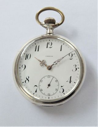 1900 Silver Cased Omega 15 Jewelled Swiss Lever Pocket Watch In Order