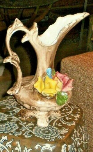 Large Capodimonte Pitcher Vase With Large Roses Made In Italy Lovely