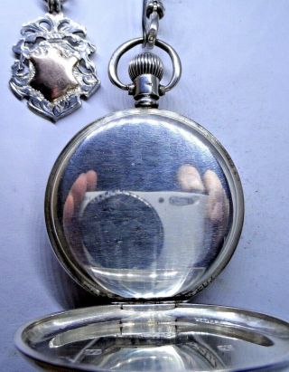 A Very Good Silver Pocket Watch,  by Benson with Silver Albert,  & Fob 1949 3