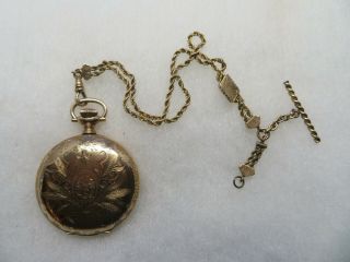 Hamilton Victorian Ornate Engraved Gold Pocket Watch & Fob Chain Nr