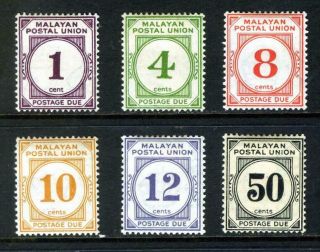 Malayan Postal Union 1936 - 38 Postage Due Set Of 6 Sg D1 - D6 Mounted