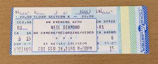 1989 Neil Diamond Long Island Ny Concert Ticket Stub Heartlight Sweet Caroline 6