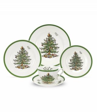 Spode Christmas Tree 5 Piece Place Setting - - Plates Cup Saucer