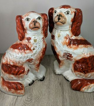 Vintage Authentic Red Orange Staffordshire Dogs Fine Art Rare Early 1900