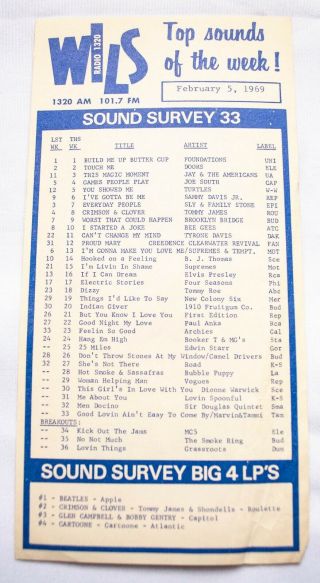 Wils Lansing Michigan Radio Music Chart February 5 1969 Foundations Doors