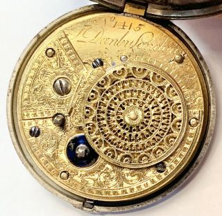 Antique Silver Cased No.  1415 Danby London Fusee Pocket Watch Key Wind