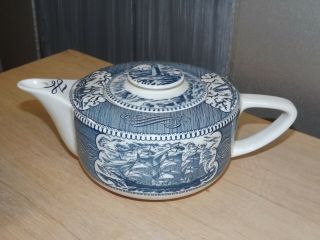 Vintage Currier & Ives Royal China Clipper Ships Lighthouse Blue & White Teapot