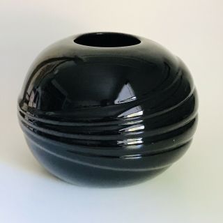 Vintage Treasure Craft Art Deco Black Round Vase Compton California Pottery 5 