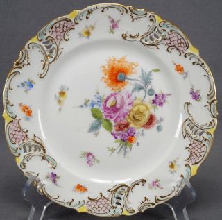Set Of 4 Carl Thieme Dresden Nymphenburg Hand Painted Floral & Gold Plates C