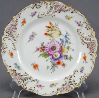 Set Of 4 Carl Thieme Dresden Nymphenburg Hand Painted Floral & Gold Plates B