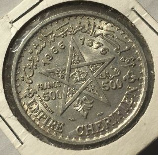 Unc Morocco 500 Francs Mohammed V 1956 Ad Crown Coin