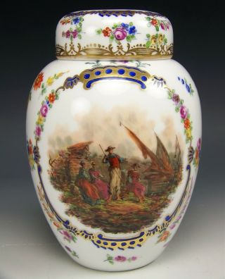 Meissen Dresden Hand Painted Floral Harvest Scene 7 " Tea Caddy Covered Jar 1870