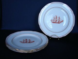Set Of 4 Spode Red Trade Winds 5 - 7/8 " Bread Plates Clipper Ships