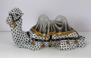 Herend Rare Double Hump Camel Hand - Painted Black Fishnet Marked