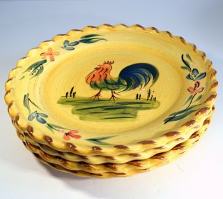 Home Hand Painted Rooster Salad Plates,  Set Of 4