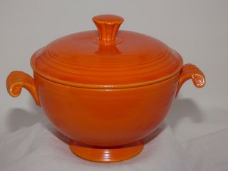 Vintage Fiesta Covered Onion Soup Bowl Radioactive Red