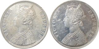 Victoria Empress Silver Rupee 2 Coins 1879 & 1890 Bombay Unc Scarce Ea38