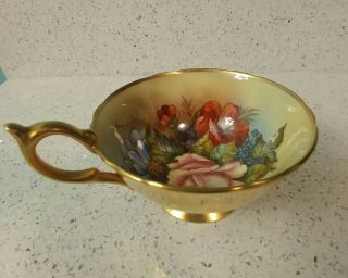 Aynsley J A Bailey Cup & Saucer Cabbage Roses Floral Gold Teacup Signed 3