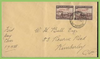 S.  W.  A.  1938 1½d Mail Transport Train Pair,  Officials On First Day Cover