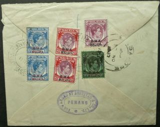Bma Malaya 28 Nov 1947 Registered Airmail Cover From Penang To Oslo,  Norway
