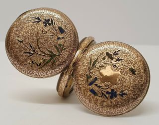 Antique Ladies Art Nouveau Solid 9ct Gold Full Hunter Pocket Watch Flower Enamel