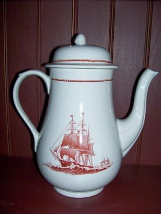 Vintage Wedgwood Flying Cloud Coffee Pot Stag Hound Ship 1850 England