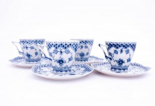 4 Cups & Saucers 1036 - Blue Fluted Royal Copenhagen - Double Lace 1:st Quality 2