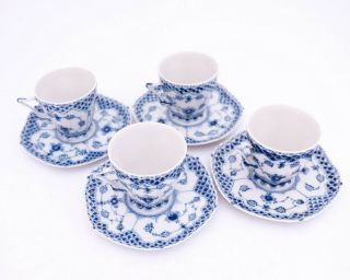 4 Cups & Saucers 1036 - Blue Fluted Royal Copenhagen - Double Lace 1:st Quality 3