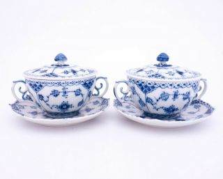 2 Rare Bouillon Cups 1228 - Blue Fluted - Royal Copenhagen - 1:st Quality