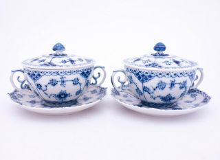 2 Rare Bouillon Cups 1228 - Blue Fluted - Royal Copenhagen - 1:st Quality 2