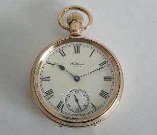 Waltham Gold - Filled Open - Face Pocket Watch,  15 Jewel,  1919,  Lovely.  Gwo