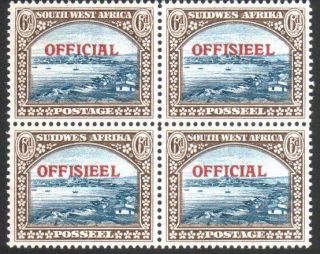 South West Africa 1945 - 50 6d Official Block Of 4 Mnh Sg022 Cat £50.  25642y