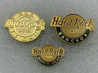 Set Of 3 Hard Rock Cafe Logo Pins.  Hard Rock Cafe Pins