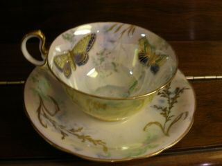 Vtg Aynsley Butterfly Cup Saucer England Luster Lustre 118